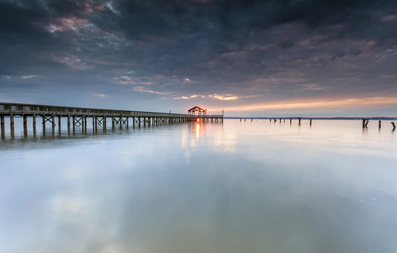 Photo wallpaper the sky, clouds, sunset, shore, the evening, horizon, pierce, VA