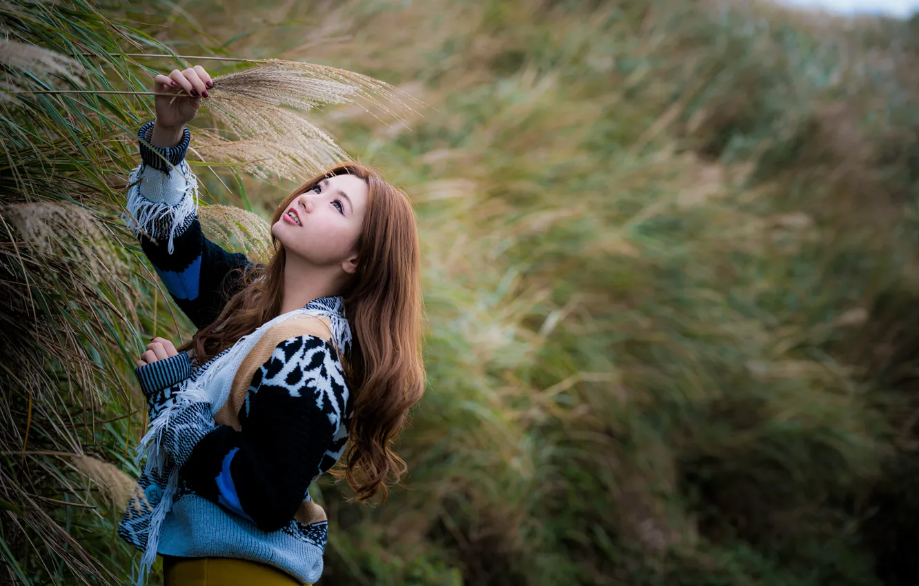 Photo wallpaper girl, Asian, cutie, bokeh