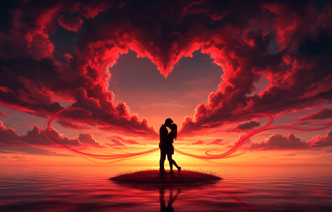 Photo wallpaper heart, island, pair, wallpaper, love, Valentine's day, heart, island