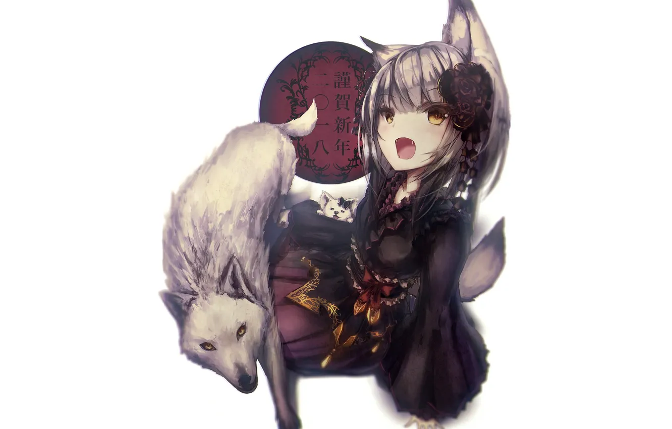 Photo wallpaper animal, Fox, girl
