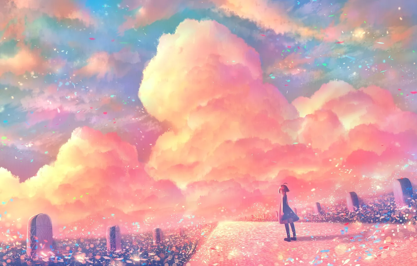 Photo wallpaper road, the sky, girl, sunset