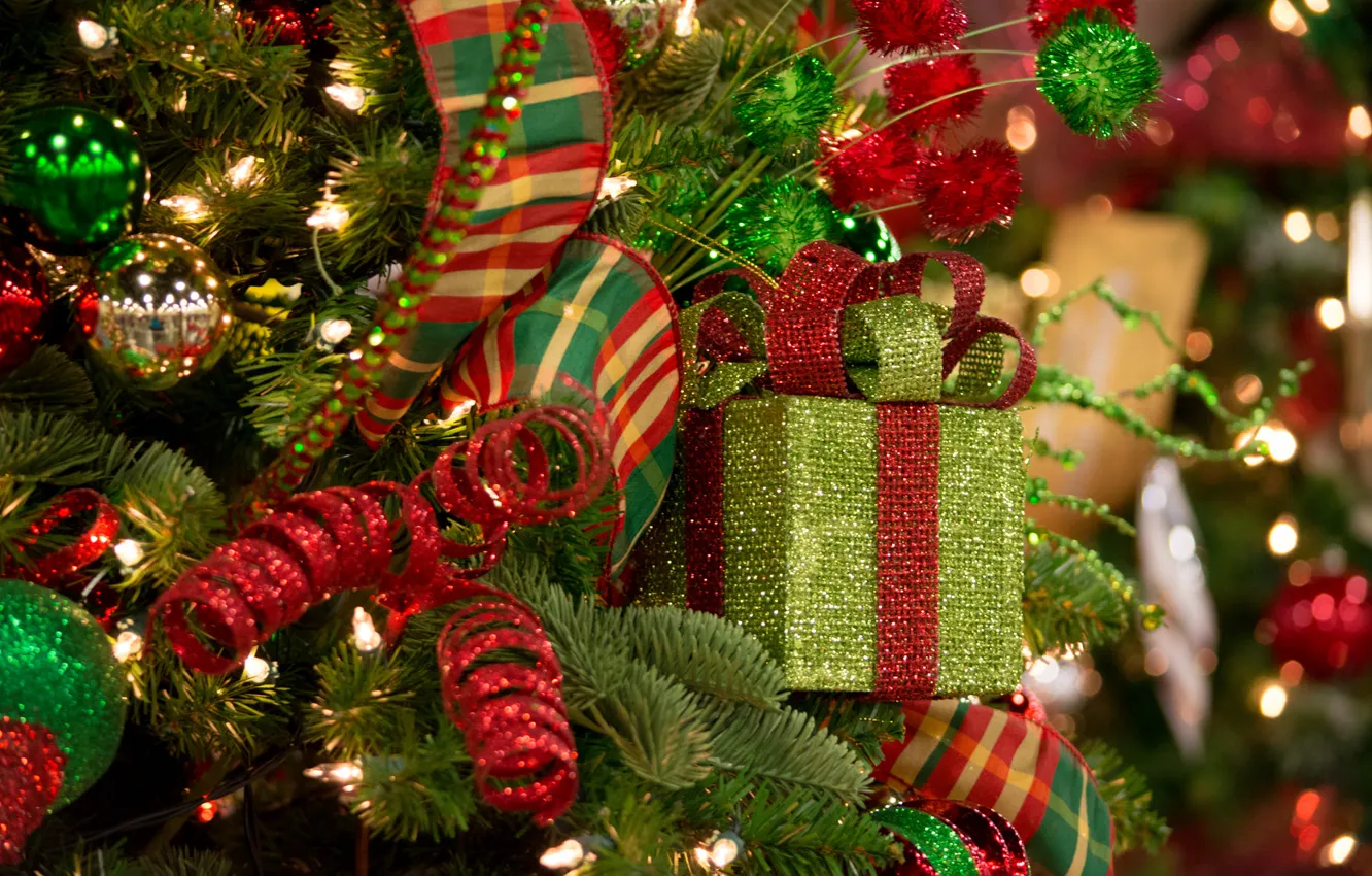 Photo wallpaper decoration, tree, tinsel