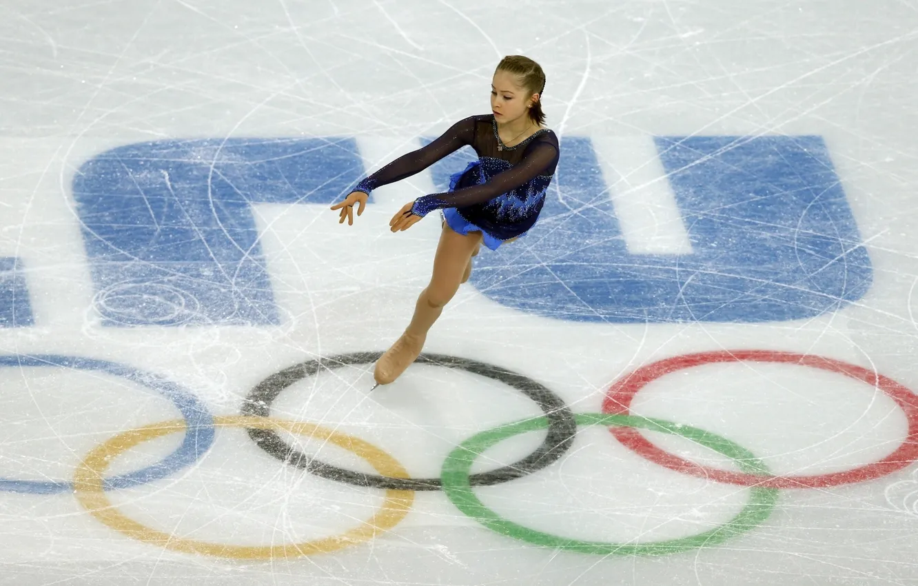 Photo wallpaper ice, figure skating, the Olympic rings, RUSSIA, Olympic champion, Sochi 2014, Yulia Lipnitskaya, skater