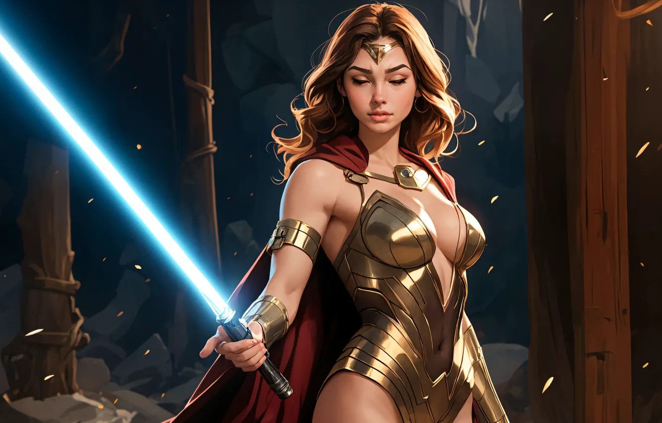 Photo wallpaper blonde, jedi, DC Comics, video games, Gal Gadot, jedi knight, AI Art, Star Wars Jedi …