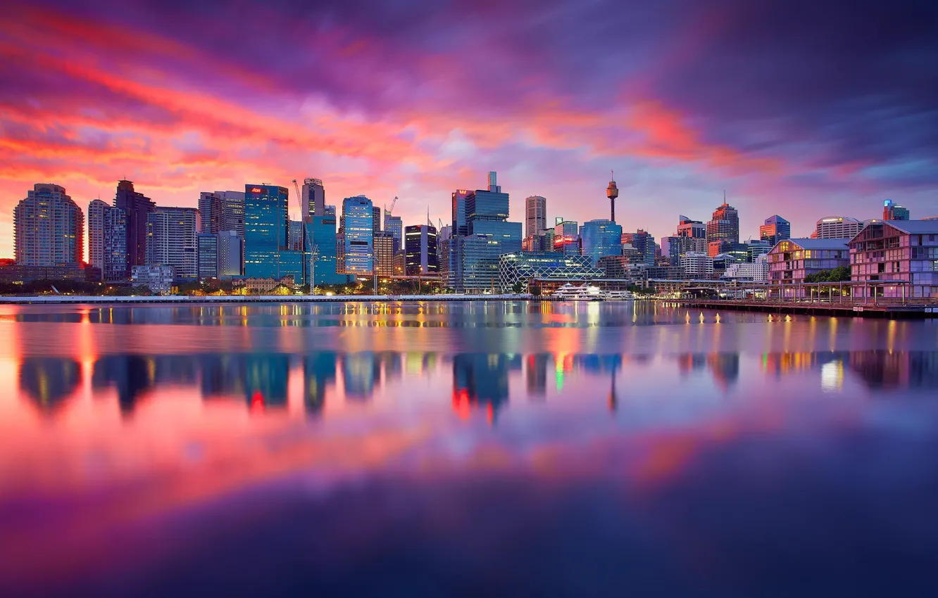 Photo wallpaper the city, river, dawn, building, home, Sydney