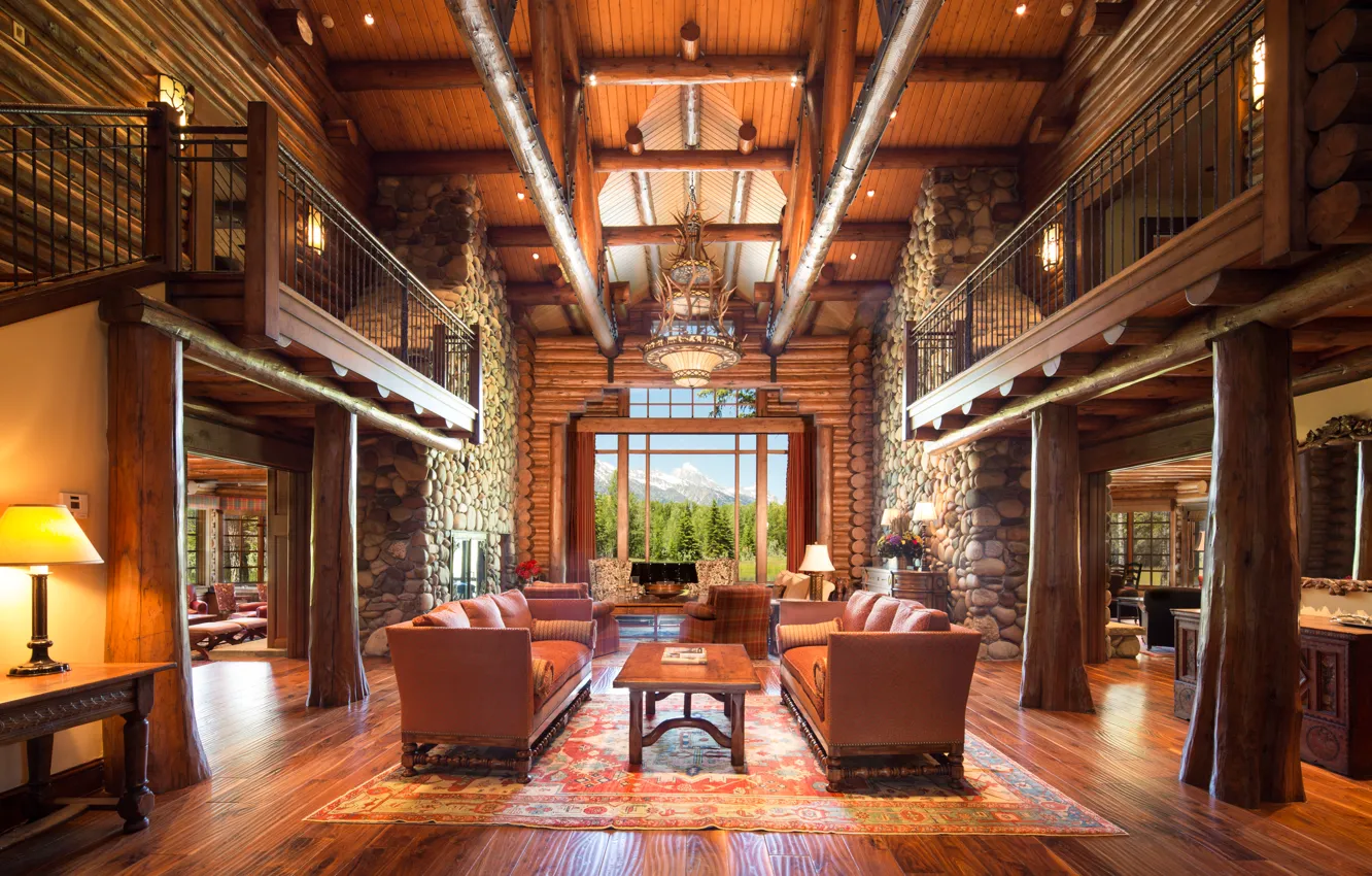 Photo wallpaper stone, wood, interior, living space