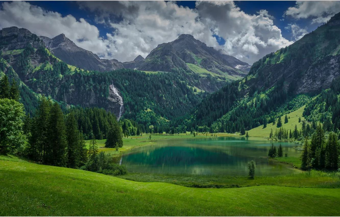 Photo wallpaper mountains, lake, Switzerland, Lauenen