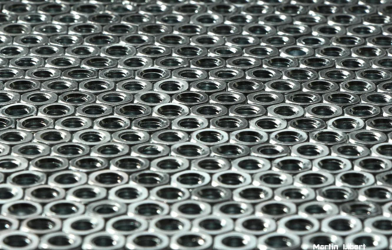 Photo wallpaper metal, glare, steel, Shine, texture, face, nuts