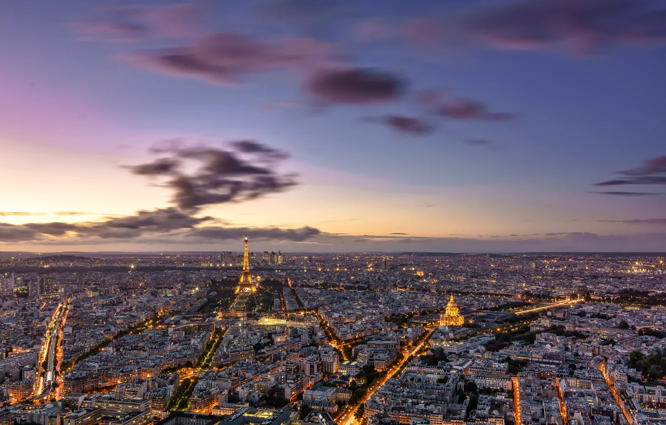 Photo wallpaper lights, France, Paris, tower, the evening, panorama