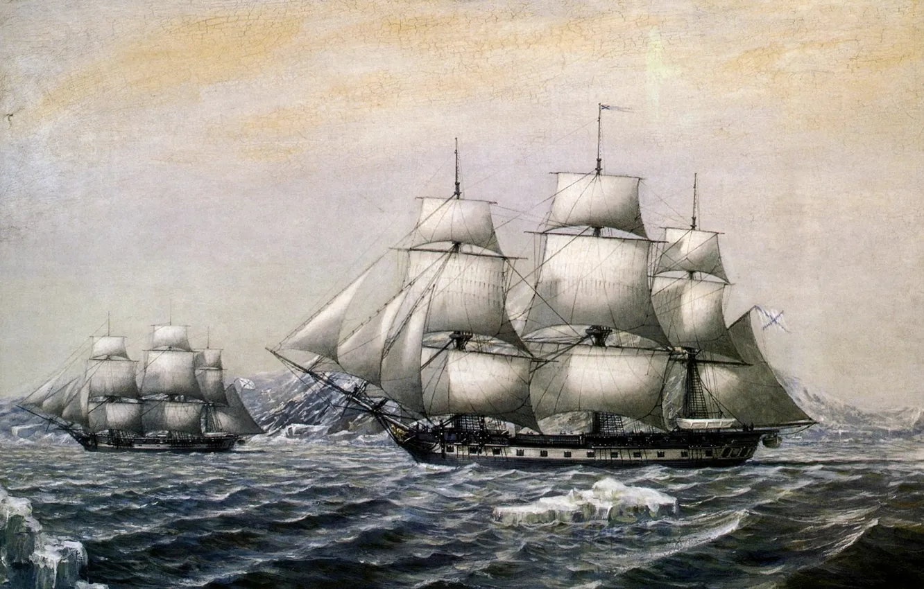 Photo wallpaper shore, East, Antarctica, . artist, Sloops, Peace, . 1820год, M. M. Semenov