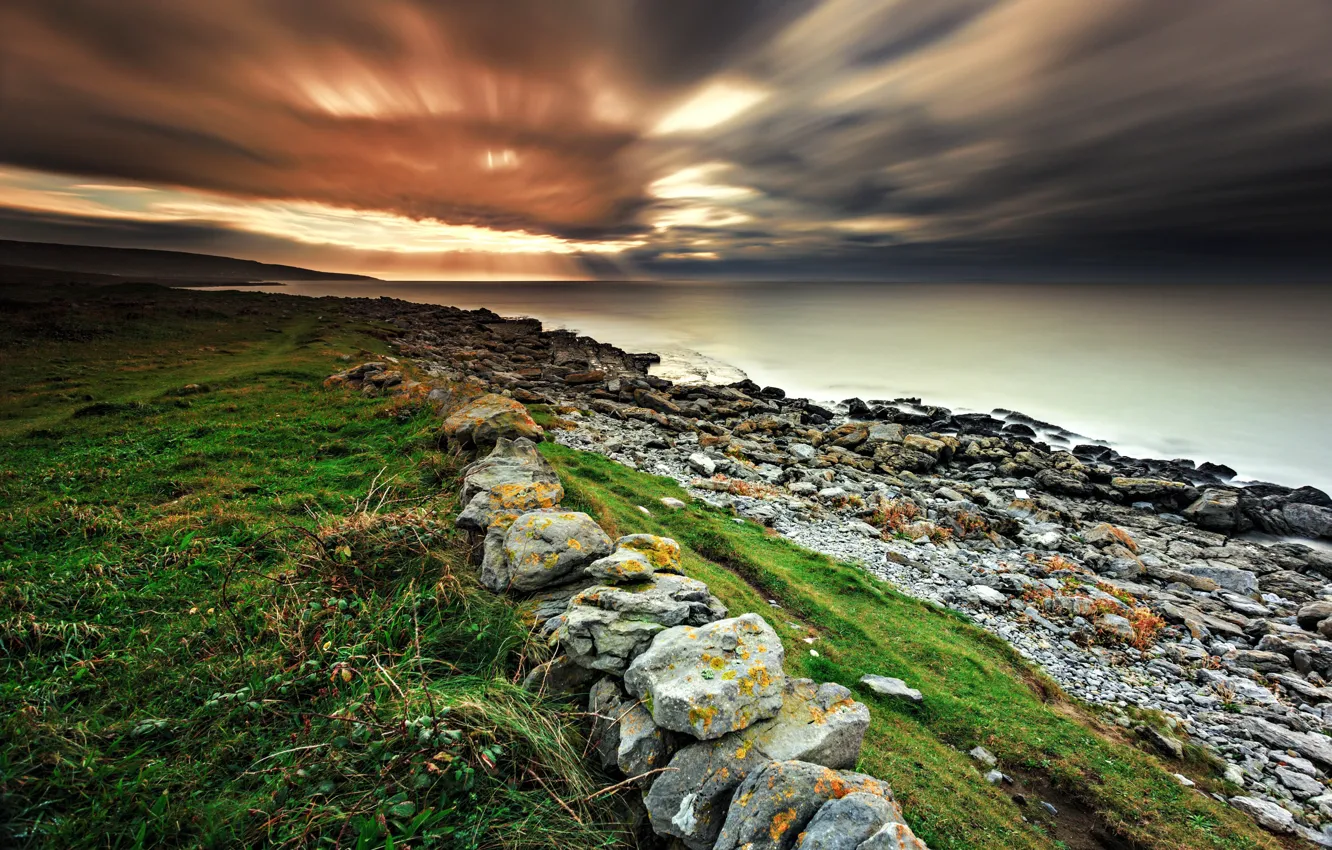 Photo wallpaper sea, sunset, shore