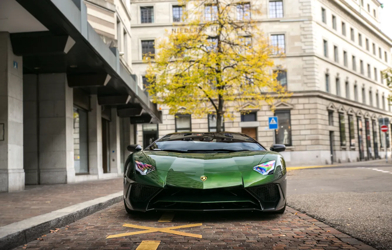 Photo wallpaper Green, Street, Aventador, LP750-4