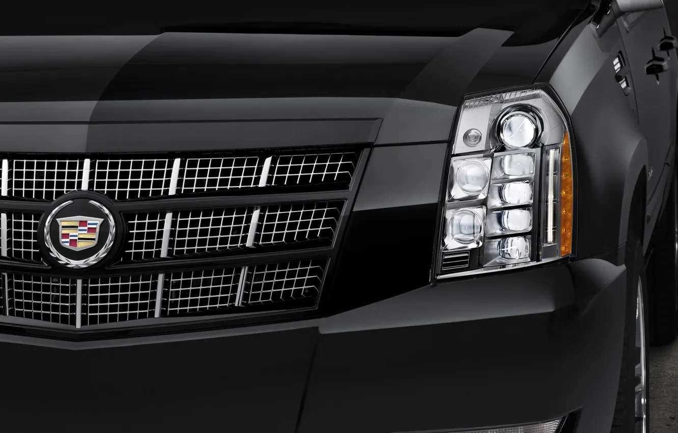 Photo wallpaper black, lights, Cadillac, jeep, SUV, emblem, Escalade, the front