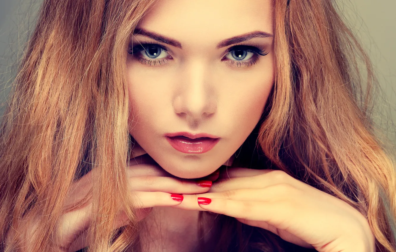 Photo wallpaper look, girl, hair, hands, closeup