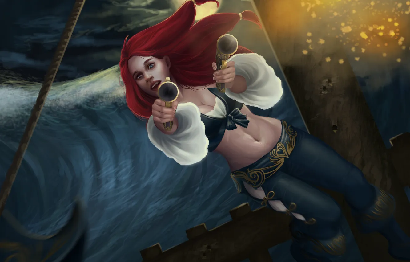 Photo wallpaper sea, girl, drop, art, League of Legends, revolvers, Miss Fortune