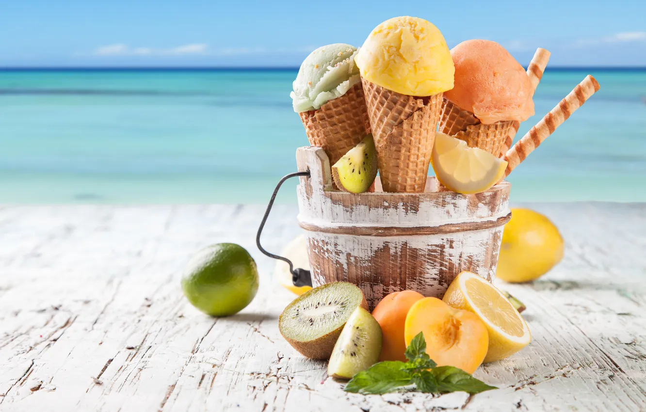 Photo wallpaper lemon, kiwi, ice cream, lime, apricot