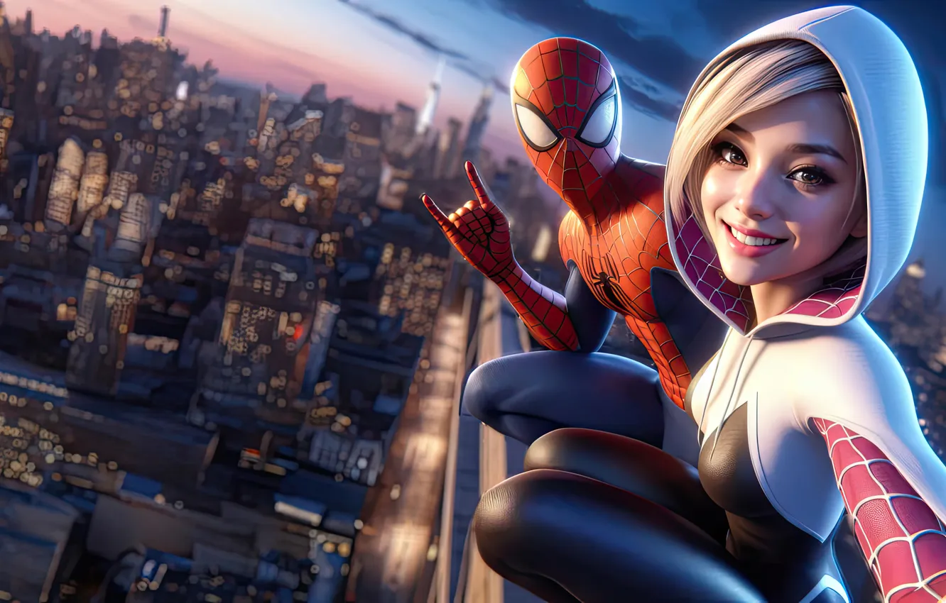 Photo wallpaper together, Spiderman, Gwen Stacy