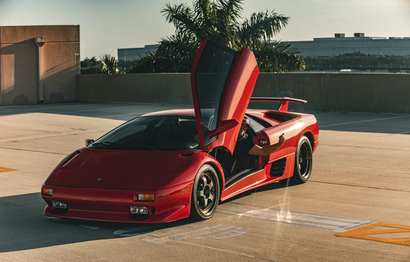 Photo wallpaper Lamborghini, Red, Diablo, Door up