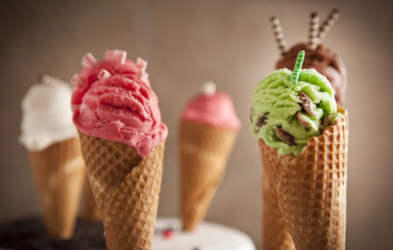 Photo wallpaper ice cream, waffle cone, sweet sticks, Ice cream