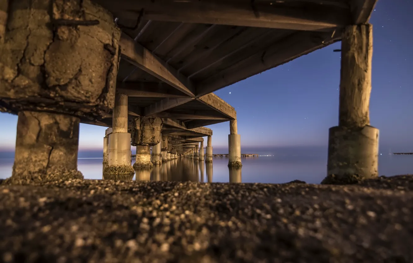 Photo wallpaper night, bridge, support