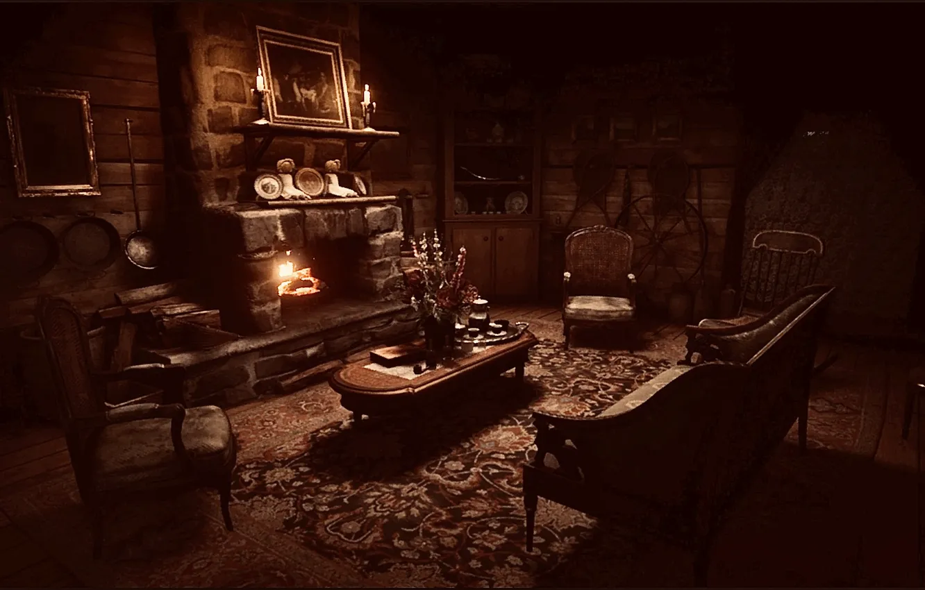 Photo wallpaper HDR, light, house, game, flower, wood, chair, room