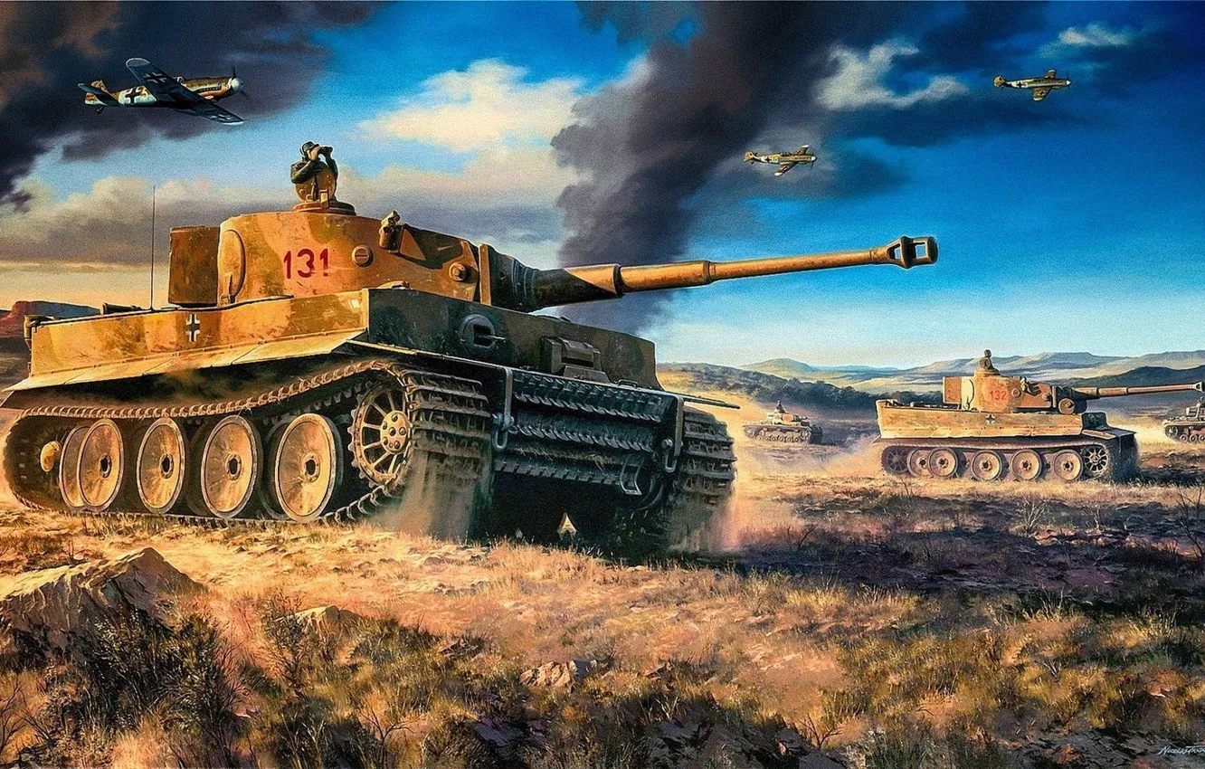 Photo wallpaper battle, battlefield, smoke, German, World War 2, WW2, Tiger Tanks, Wehrmacht