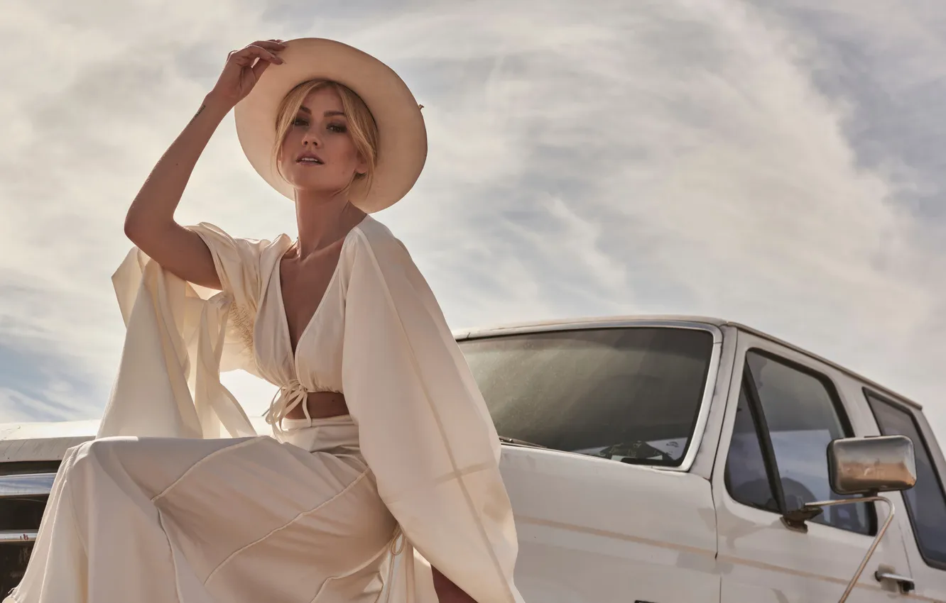 Photo wallpaper auto, look, pose, hat, makeup, figure, neckline, hair