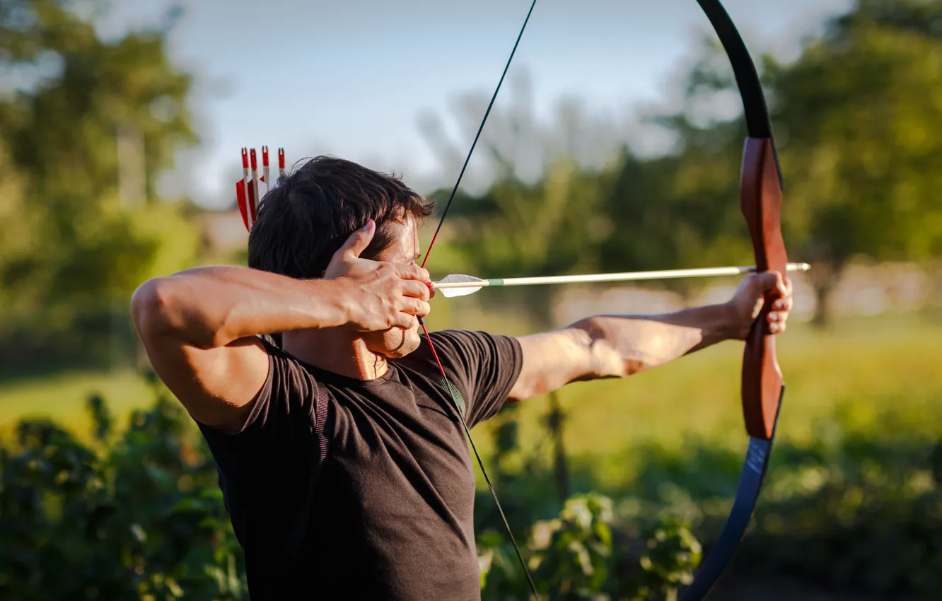 Photo wallpaper man, bow, arrow, pointing, archery
