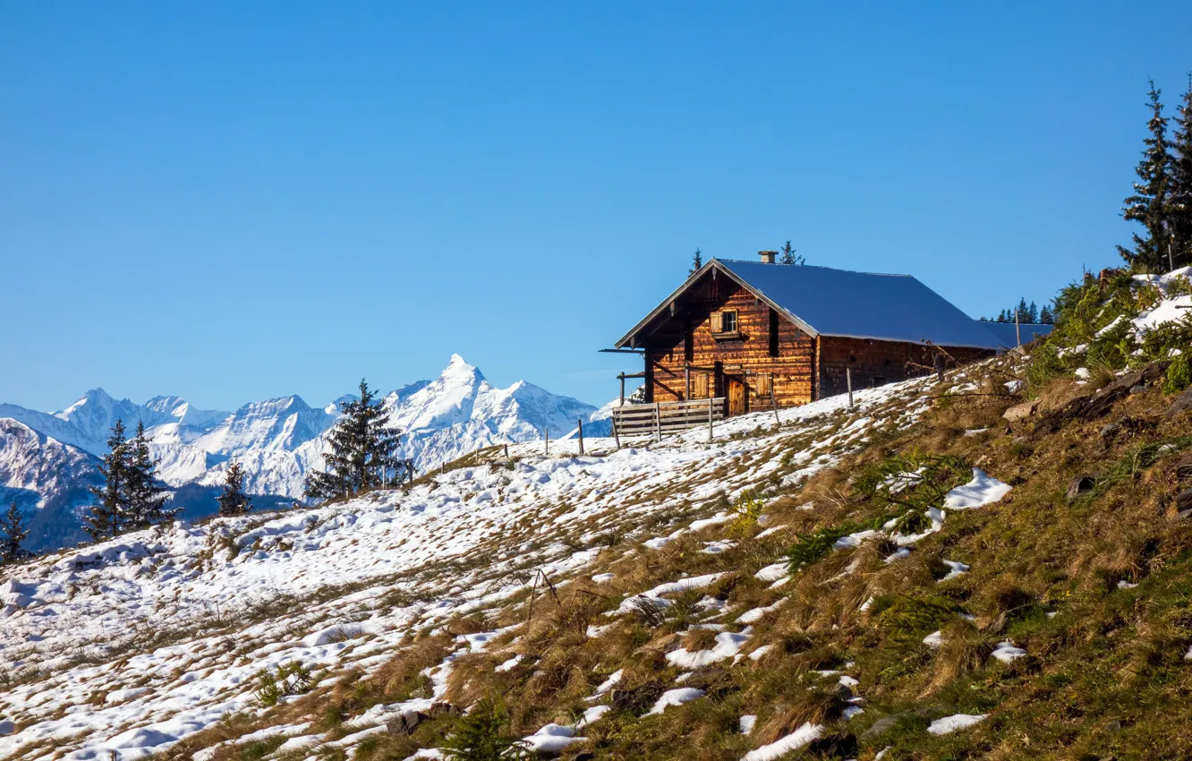 Photo wallpaper snow, mountains, Austria, Alps, house