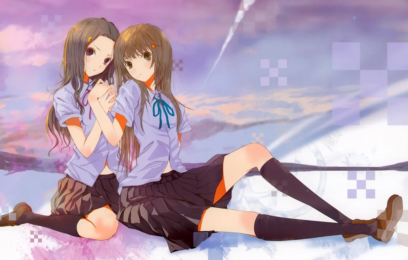 Photo wallpaper the sky, girl, clouds, anime, art, form, schoolgirl, fuyuno haruaki