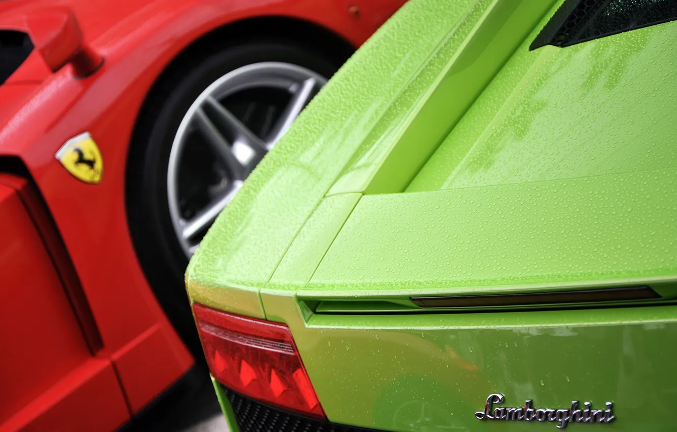 Photo wallpaper car, green, metal, Red, paint, fiberglass, ferrari and lamborghini