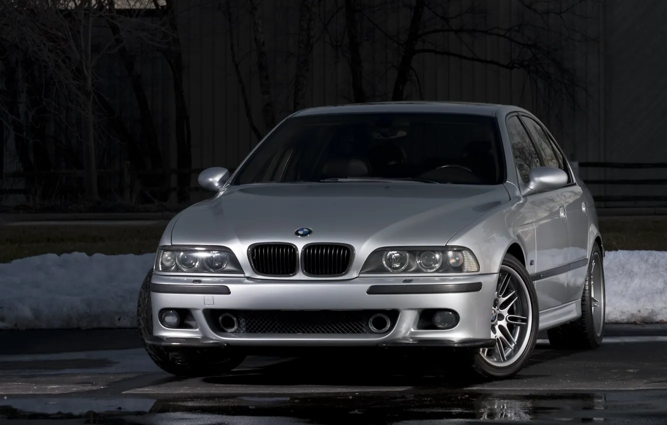 Photo wallpaper BMW, Carbon, Snow, E39, Silver, Asphalt