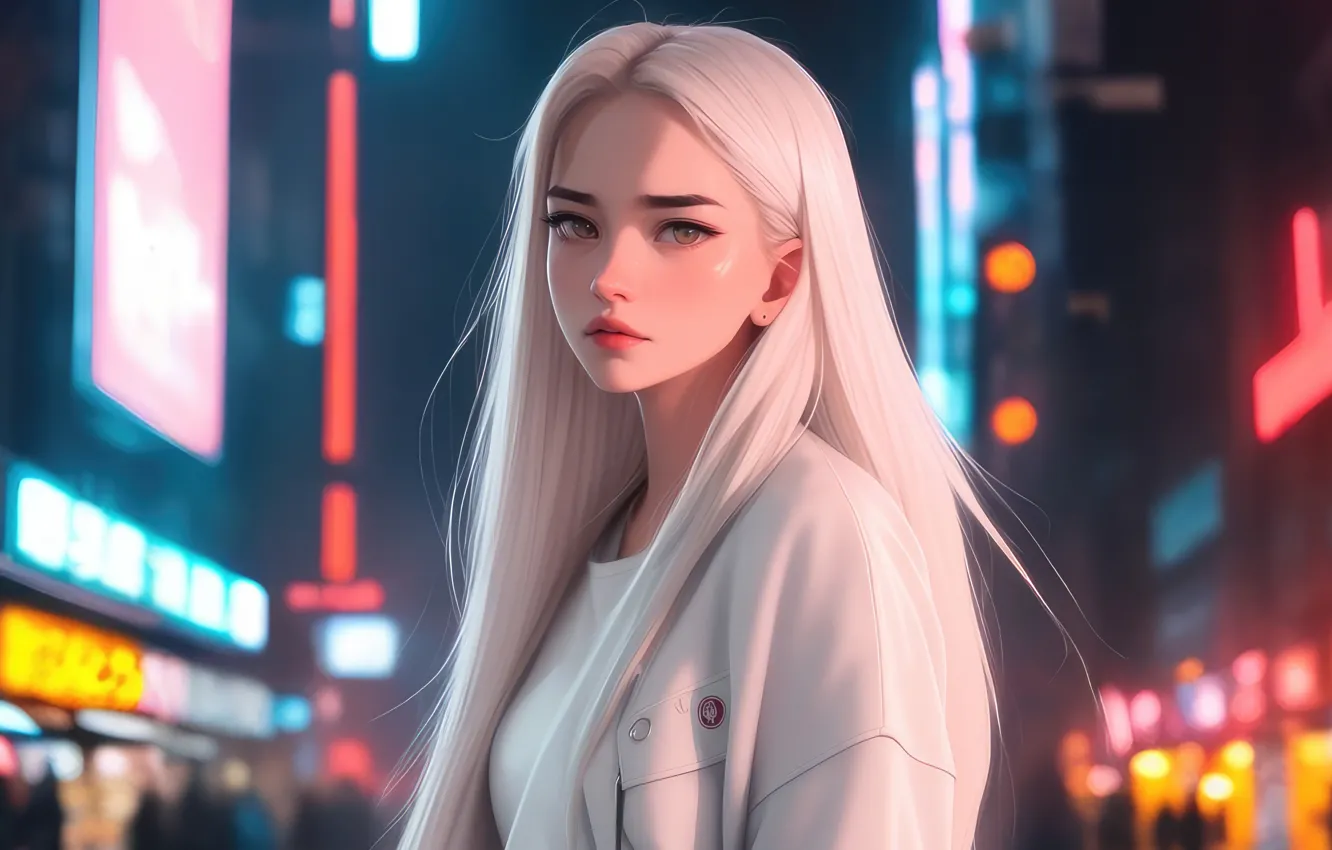 Photo wallpaper city, girl, ubran, white hairs