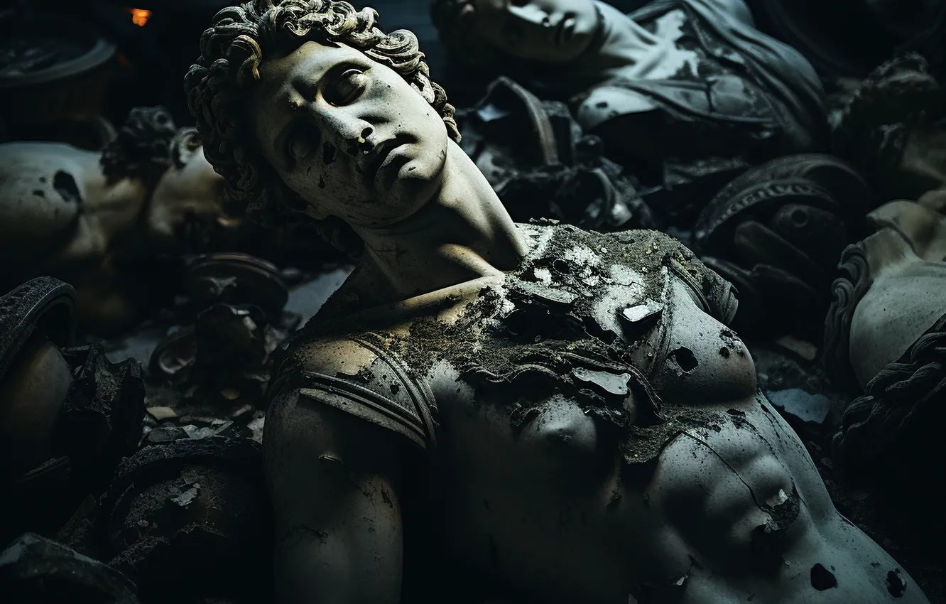 Photo wallpaper warrior, digital art, AI art, The Art of Artificial Intelligence, Broken Greek Sculptures, Greek sculptures, …