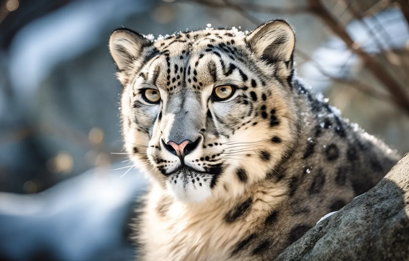 Photo wallpaper winter, look, face, light, snow, nature, stones, portrait