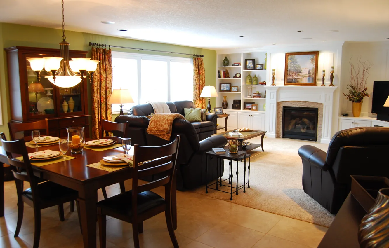 Photo wallpaper design, style, interior, fireplace, Family room