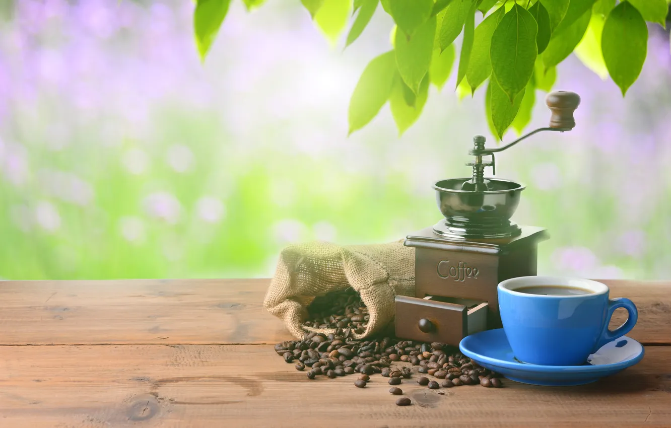 Photo wallpaper coffee, coffee beans, coffee grinder