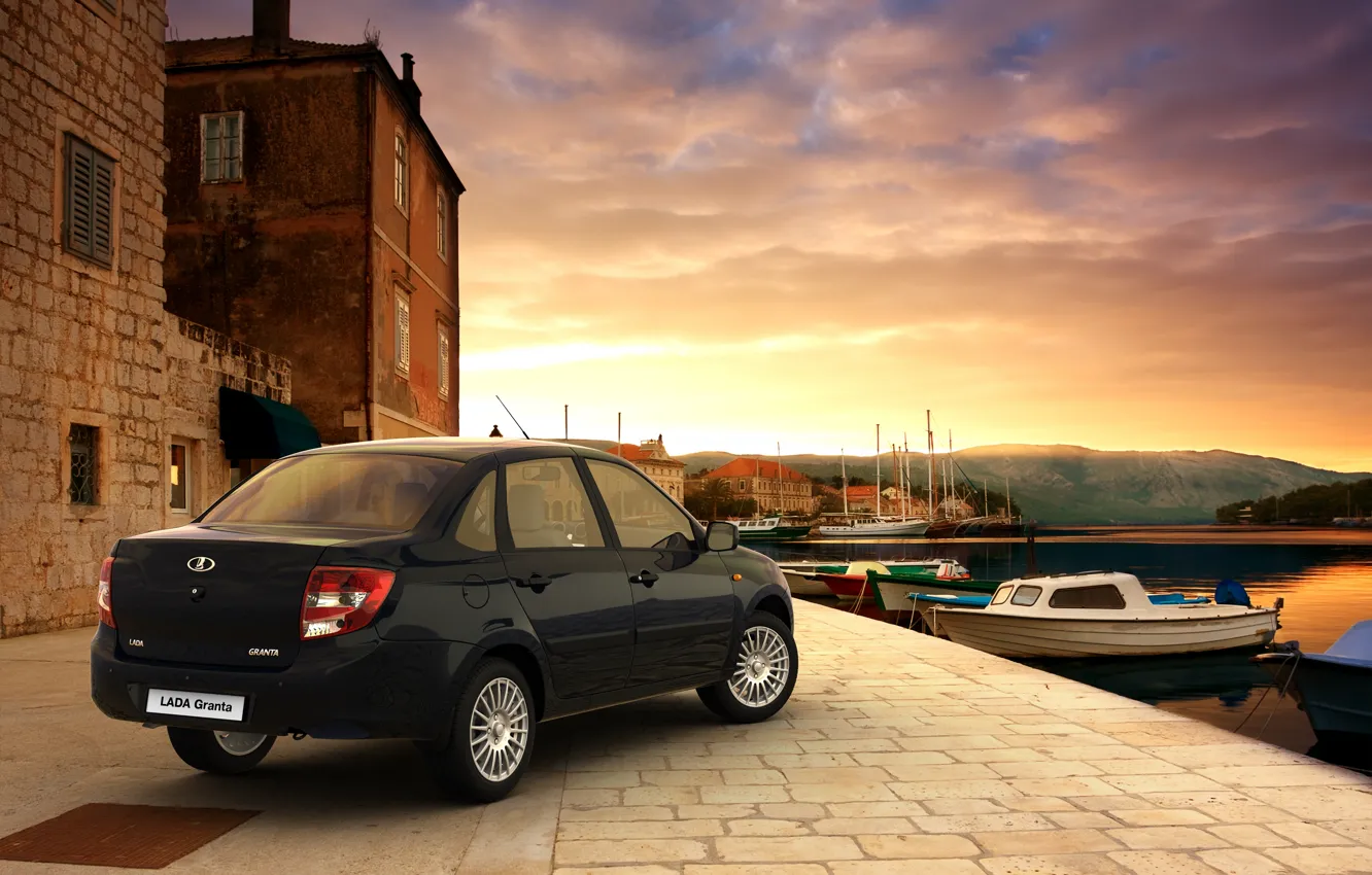 Photo wallpaper the evening, Bay, black, Lada, Lada, Granta, Grant, Wallpaper background