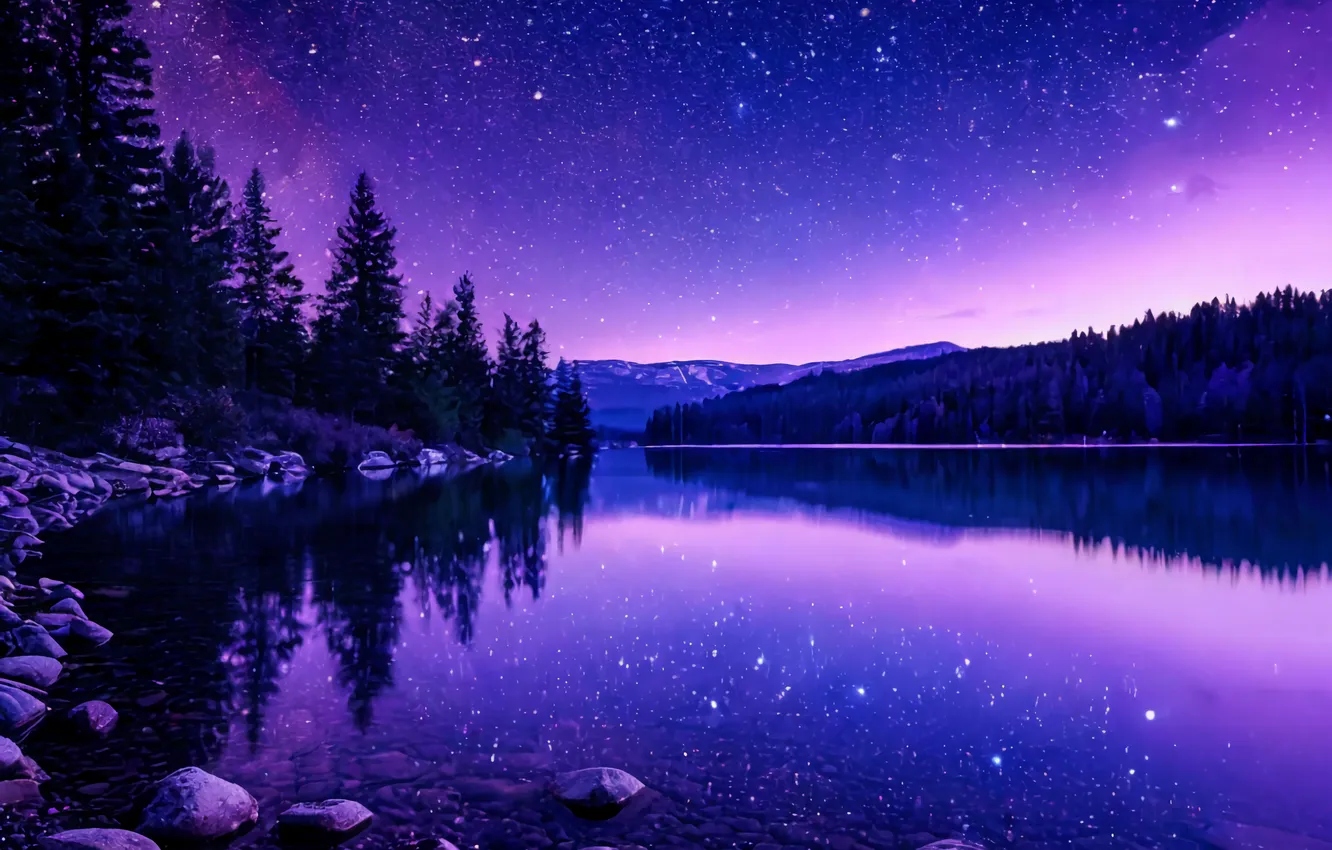 Photo wallpaper purple, landscape, night