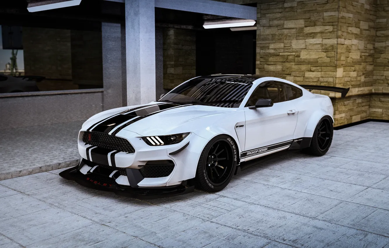 Photo wallpaper Mustang, Ford, Shelby, Auto, White, Machine, Ford Mustang, Rendering
