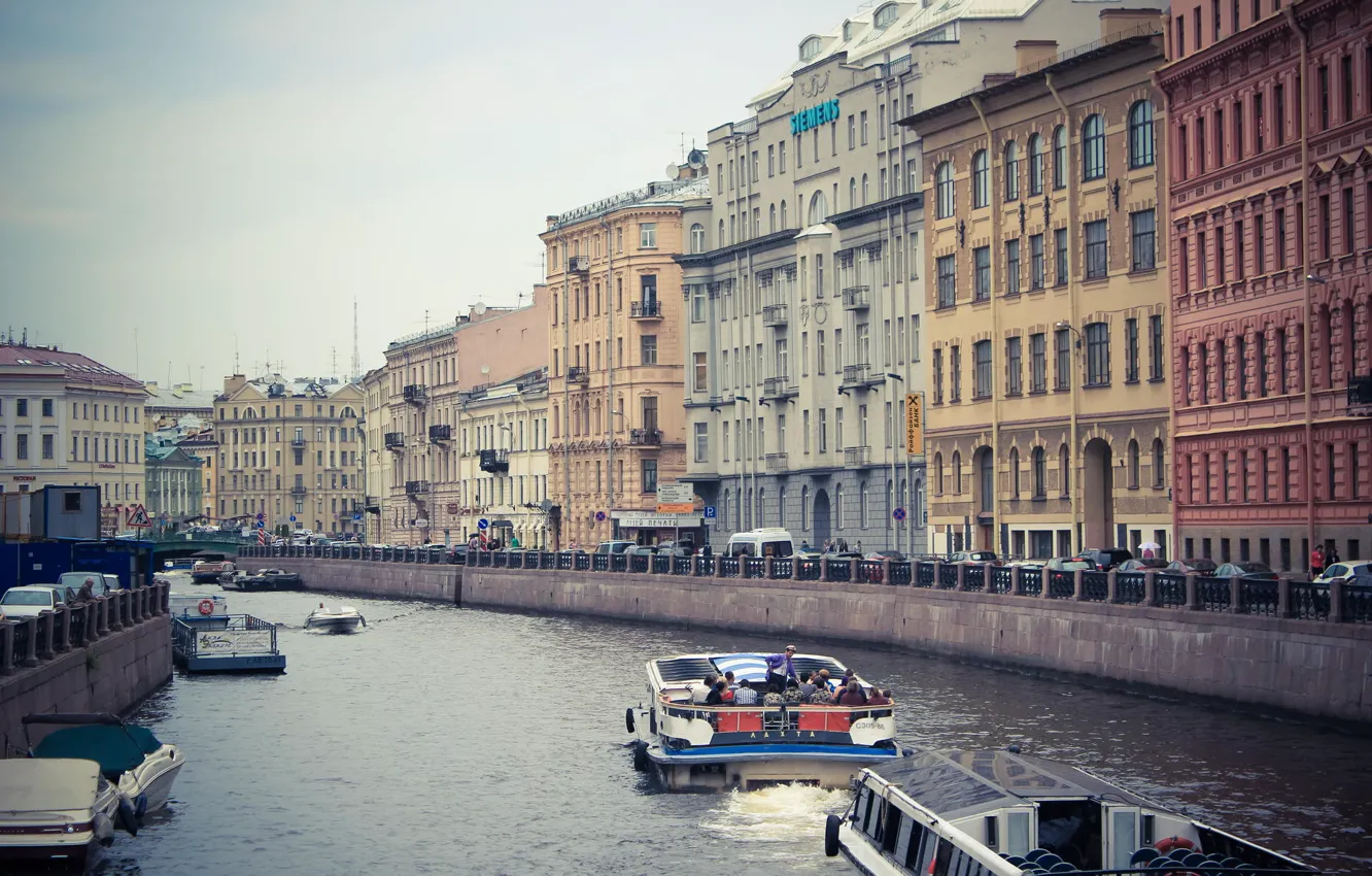 Photo wallpaper river, building, home, boats, Peter, Saint Petersburg, Russia, Russia