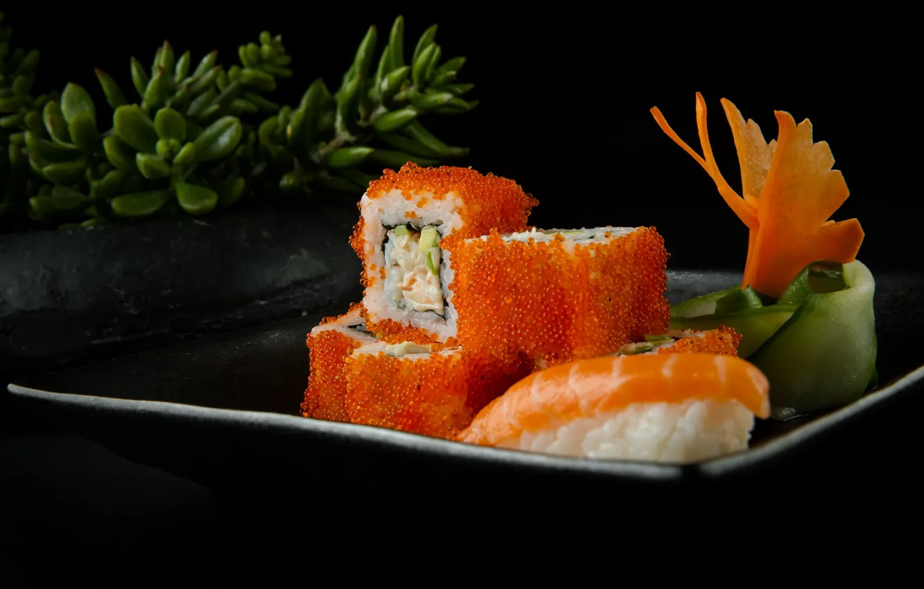 Photo wallpaper caviar, sushi, rolls, seafood