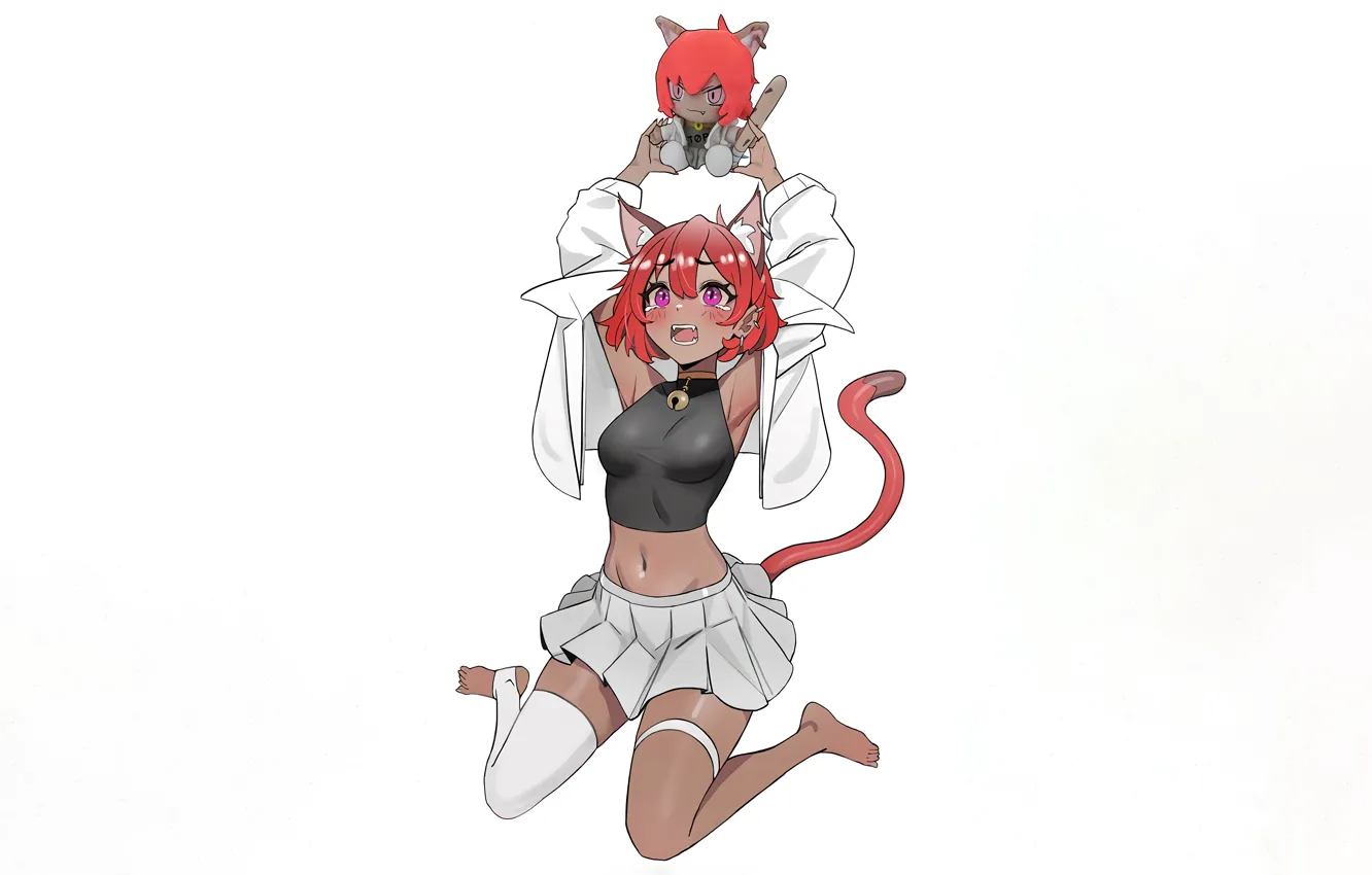 Photo wallpaper girl, sexy, blouse, thighhighs, animal ears, anime, beautiful, short hair