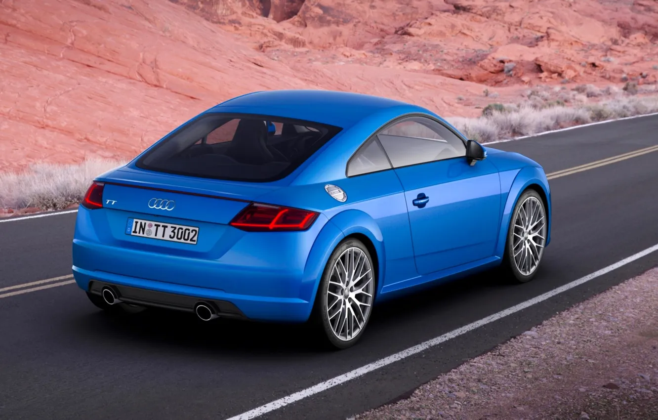 Photo wallpaper road, blue, rocks, Audi, desert, track, highway, Audi TT