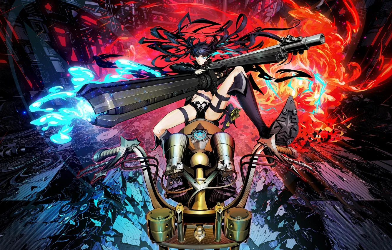 Photo wallpaper girl, lights, weapons, shorts, shoes, jacket, motorcycle, navel