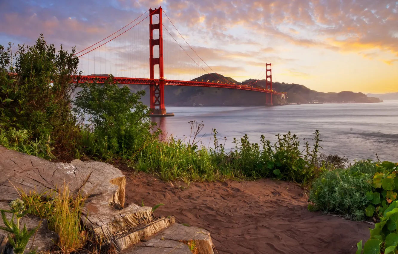 Photo wallpaper dawn, morning, CA, San Francisco, the Golden gate bridge