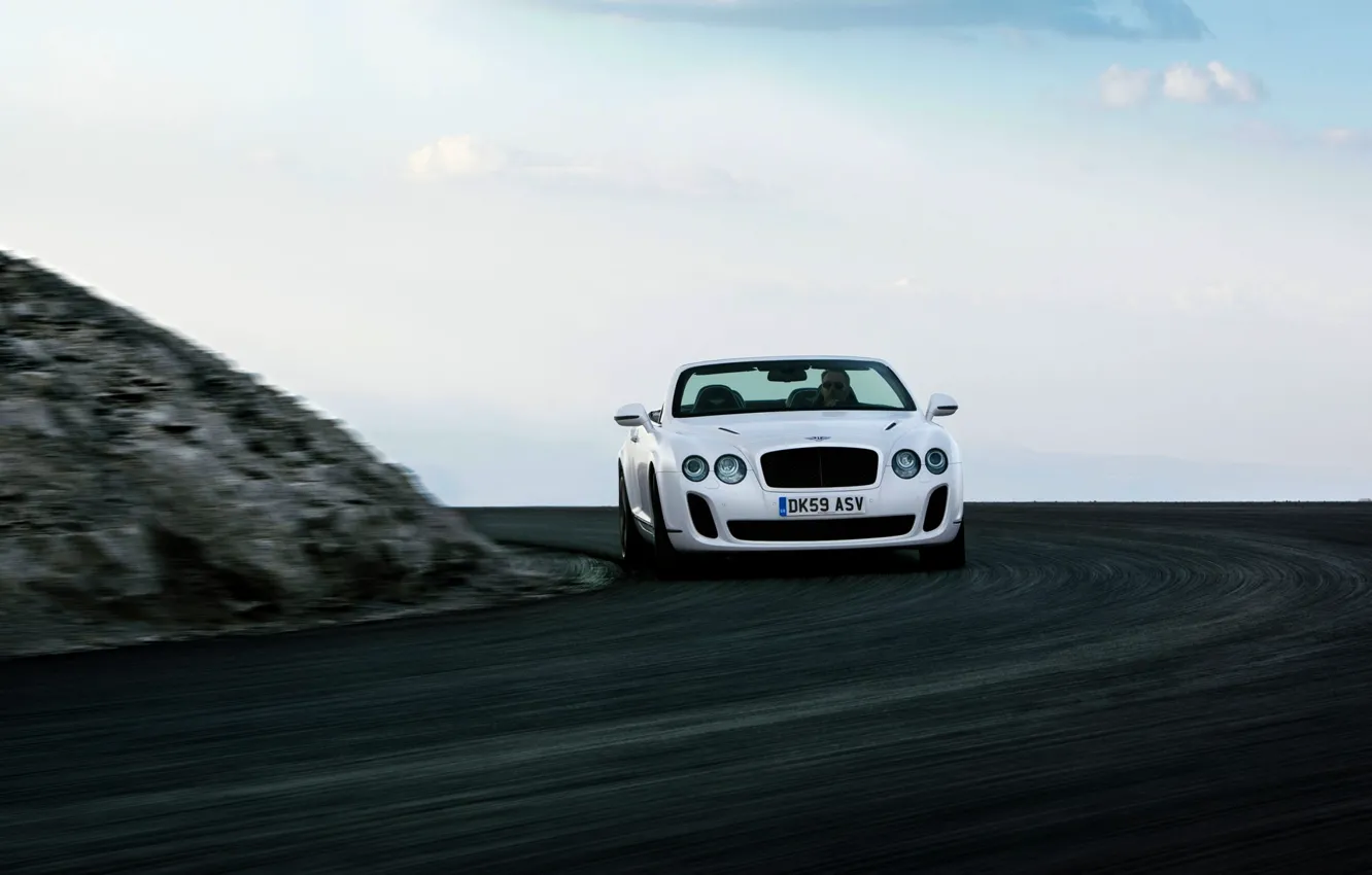 Photo wallpaper Auto, Bentley, Continental, Road, White, Convertible, The front