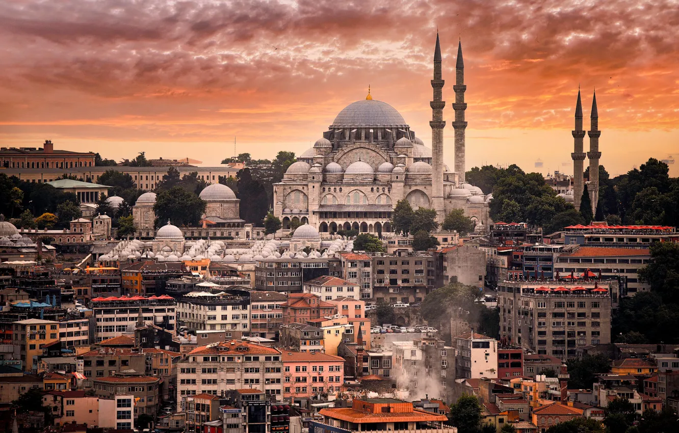 Photo wallpaper sunset, building, home, mosque, Istanbul, The Mosque Of Sultan Ahmet, Turkey, Istanbul