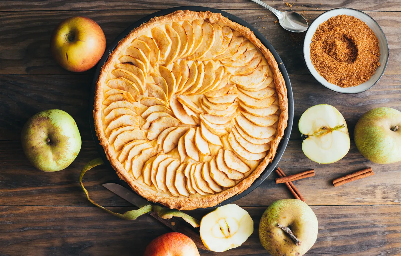 Photo wallpaper apples, food, pie, cinnamon, dessert, cakes, vanilla, Apple