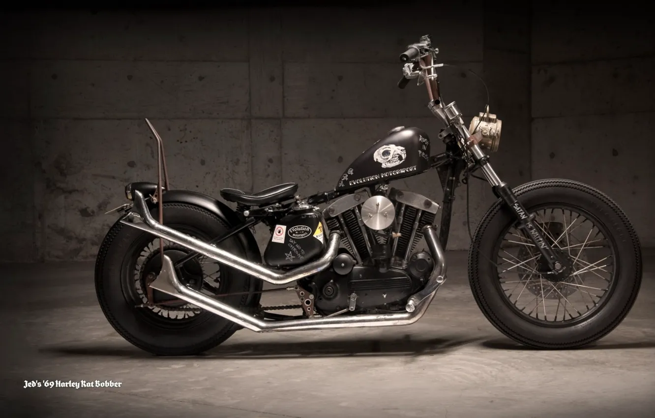 Photo wallpaper black, moto, Harley Davidson, Rat Bobber